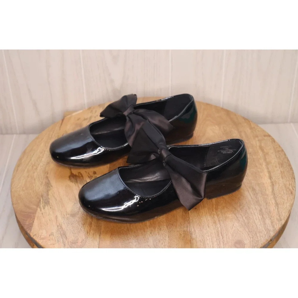 Nordstrom Kids Posey Bow Black Patent Mary Jane Flats  Size 3 Big Kid